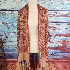 MAWLANA Red and Beige Paisley SHAWLS cashmere & silk